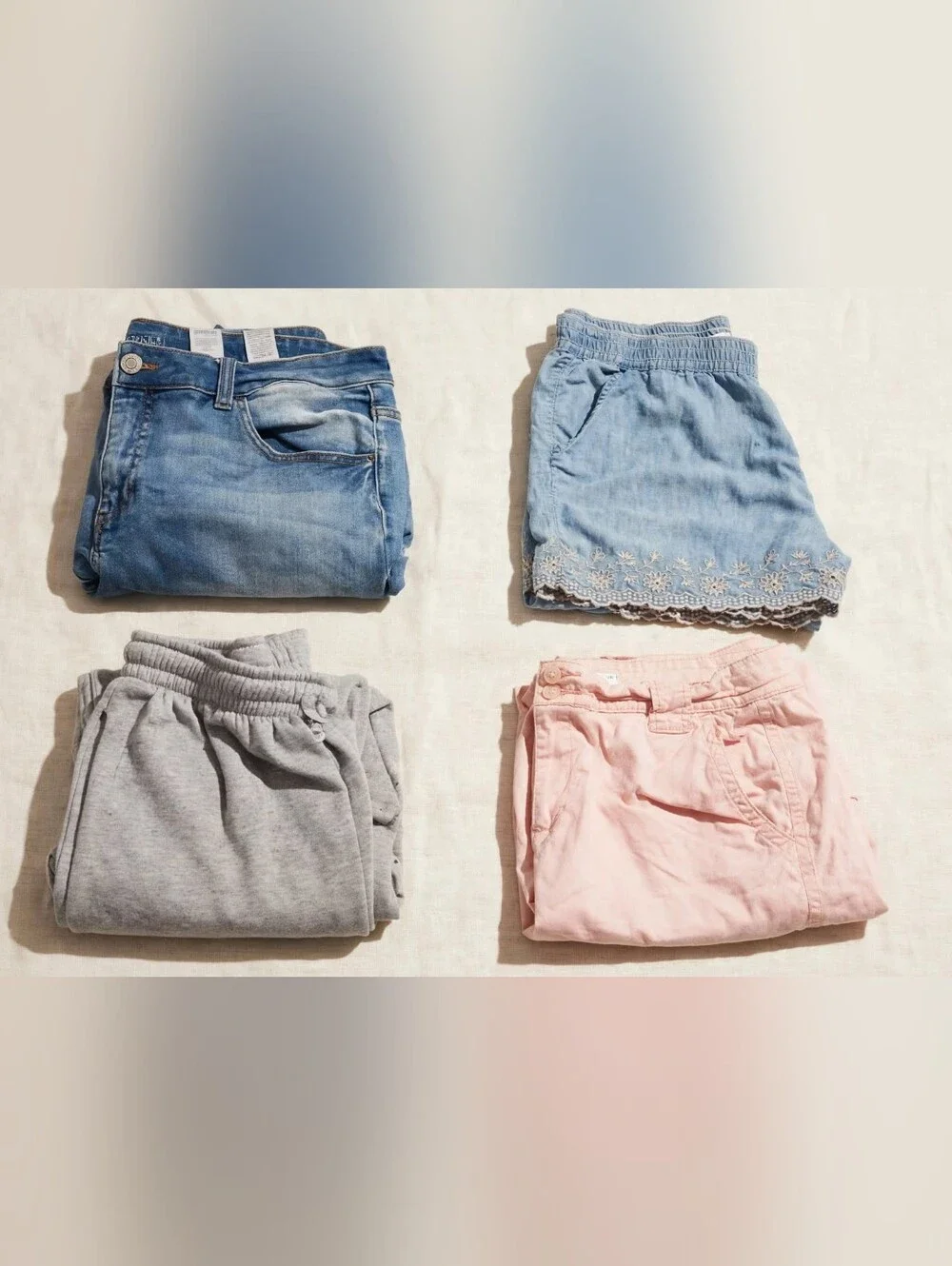 Mixed Bottoms Bundle — Light Blue Denim, Chambray, Gray, Pink